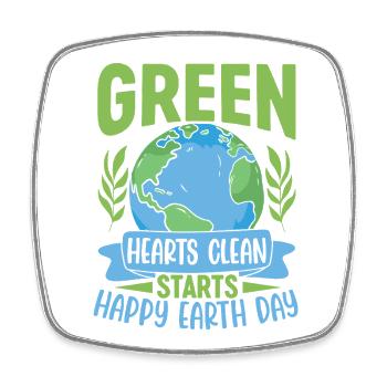 Green Hearts clean starts happy earth day - Square fridge magnet - white - Front