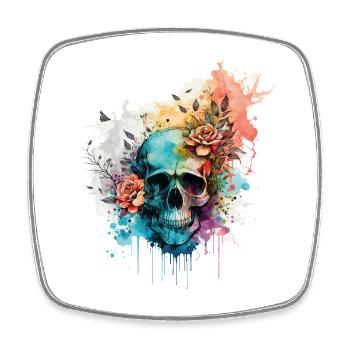 Skull Skull Roses Floral Watercolor Art - Square fridge magnet - white - Front