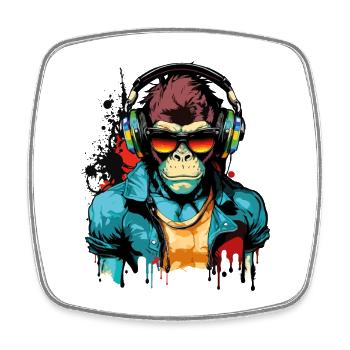 Affe Kopfhörer Sonnenbrille Gamer Zocken Musik - Viereckiger Kühlschrankmagnet - Weiß - Vorne