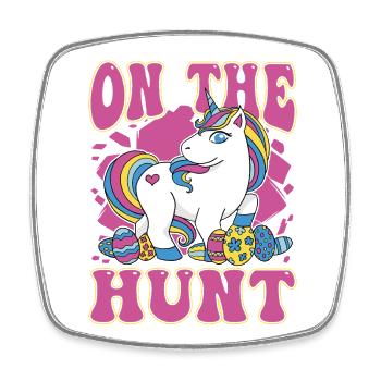 Auf der Jagd Einhorn Ostern - Viereckiger Kühlschrankmagnet - Weiß - Vorne