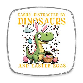 Lässt sich leicht von Dinosauriern und Easter Eggs ablenken - Viereckiger Kühlschrankmagnet - Weiß - Vorne