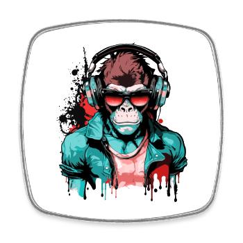 Affe Kopfhörer Sonnenbrille Gamer Zocken Musik - Viereckiger Kühlschrankmagnet - Weiß - Vorne
