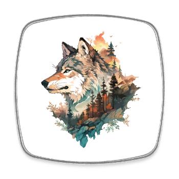 Loup Tête de Loup Forêt Nature Nature Montagnes Nature Sauvage Soleil - Magnet carré - blanc - Devant
