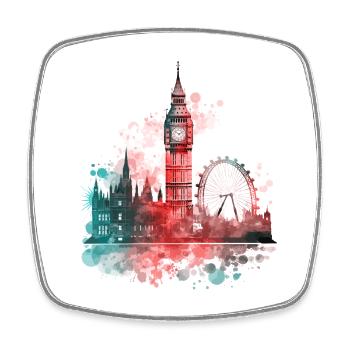 London England City Skyline Big Ben Colorful Splash - Square fridge magnet - white - Front