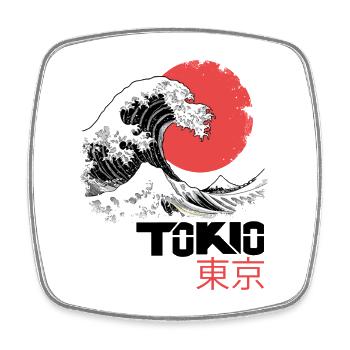 Tokyo, Japon, Asie, Mer, Vague, Montagne, Soleil Ville - Magnet carré - blanc - Devant