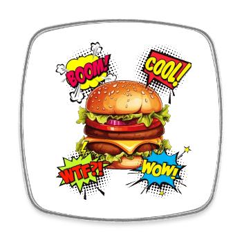 Burger Pop Art Hamburger Cheeseburger Fast Food - Viereckiger Kühlschrankmagnet - Weiß - Vorne