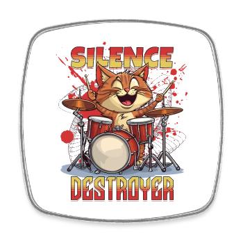 Schlagzeug Drums Silence Destroyer Katze Lustig - Viereckiger Kühlschrankmagnet - Weiß - Vorne