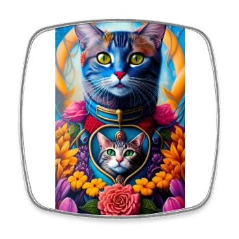 Cat portrait wrapped in flowers - Square fridge magnet - white - Front