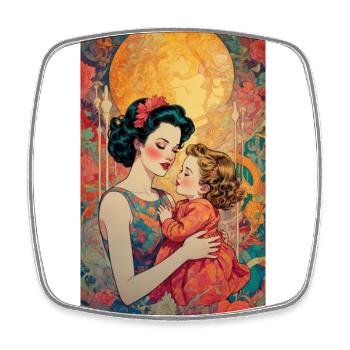 Mother with Child in Front of Moon - Retro 50s - Square fridge magnet - white - Front