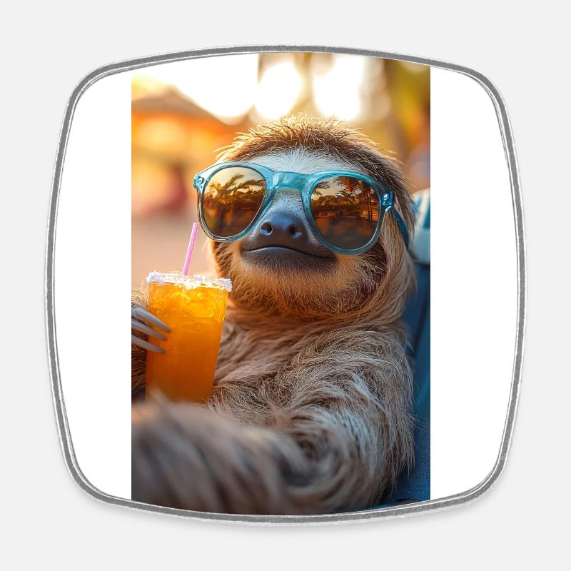 Plage de Sassy Sloth - Magnet carré - blanc
