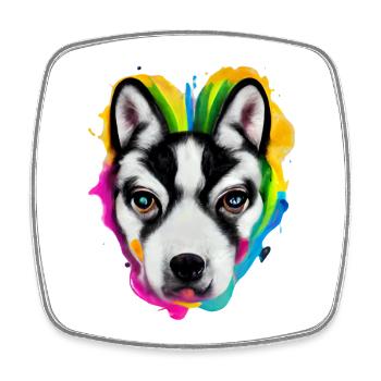 Siberian Husky in color - Square fridge magnet - white - Front