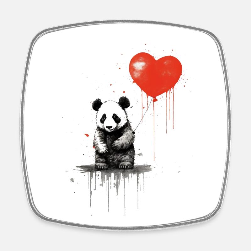Cute panda with red heart balloon graffiti - Square fridge magnet - white