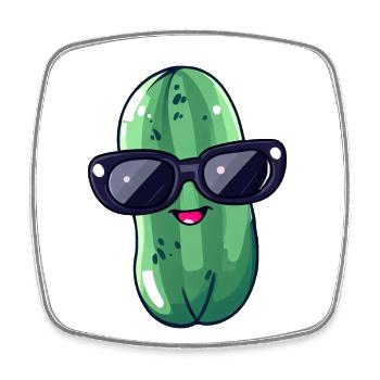 Coole Kawaii Gewürzgurke mit Sonnenbrille – Witzig - Viereckiger Kühlschrankmagnet - Weiß - Vorne