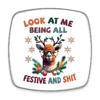 Look at me being all festive and shit - Lama - Viereckiger Kühlschrankmagnet - Weiß - Vorne