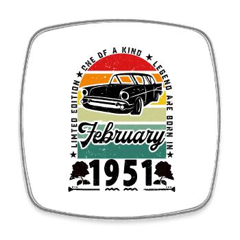 Anniversaire février 1951, Vintage février 1951. - Magnet carré - blanc - Devant