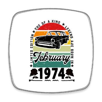 Anniversaire février 1974, Vintage février 1974. - Magnet carré - blanc - Devant
