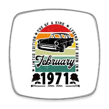 Birthday February 1971, Vintage February 1971. - Square fridge magnet - white - Front