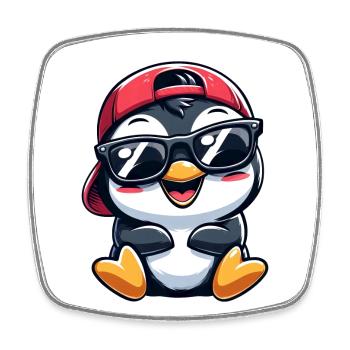 Cool penguin with sunglasses cartoon style - Square fridge magnet - white - Front