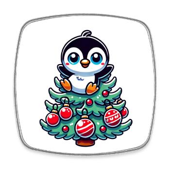 Funny Penguin Christmas Tree Christmas Party - Square fridge magnet - white - Front