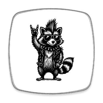 Rock Musik Waschbär Lustig Humor Geschenkidee - Viereckiger Kühlschrankmagnet - Weiß - Vorne