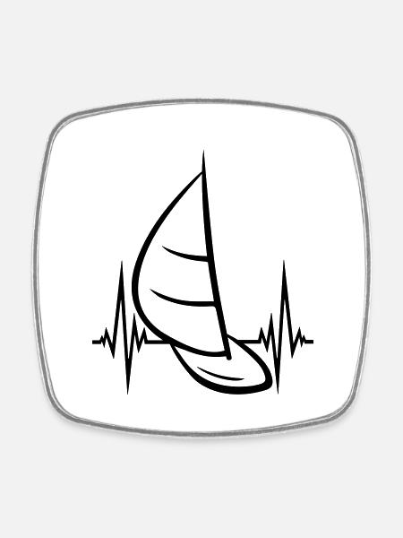 heartbeat pulse frequency sea waves boat sailing s - Square fridge magnet - white