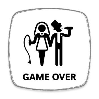 Game Over (Peitsche und Bier / JGA) - Viereckiger Kühlschrankmagnet - Weiß - Vorne