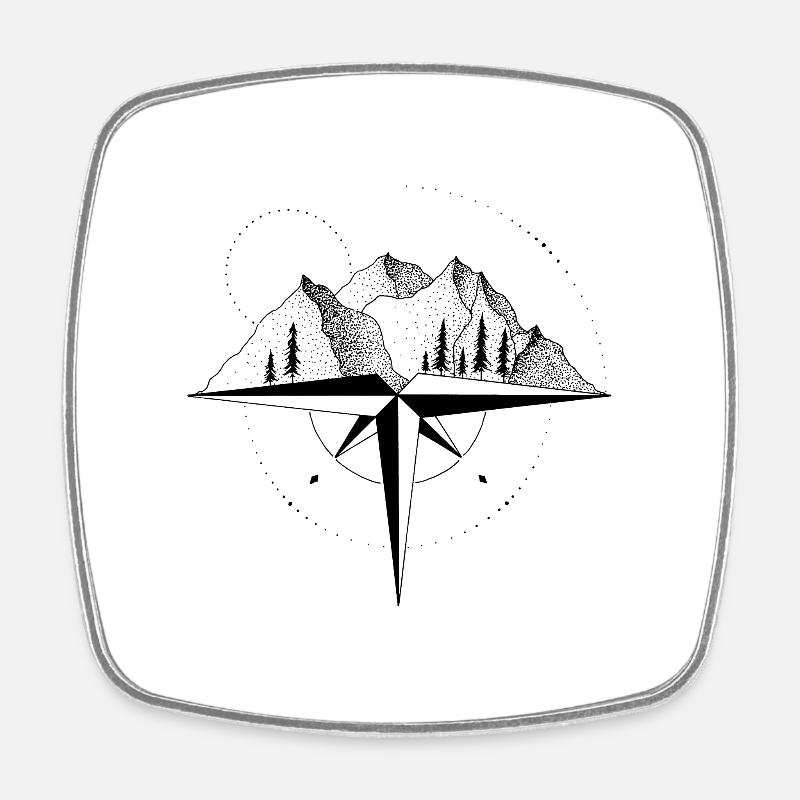 Mountains compass - Square fridge magnet - white