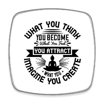 What you think you become, Buddha, Yoga, Lifestyle - Viereckiger Kühlschrankmagnet - Weiß - Vorne