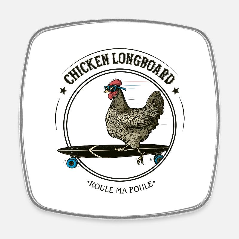 Chicken longboard - Magnet carré - blanc