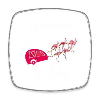 Noël en juillet flamants roses avec camper rennes - Magnet carré - blanc - Devant
