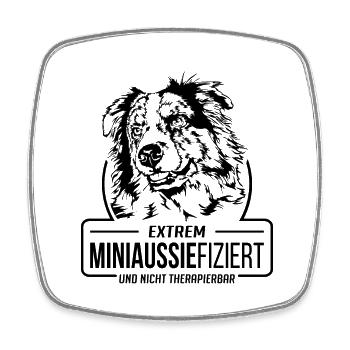 MINIAUSSIEFIZIERT Miniature Australian Shepherd - Viereckiger Kühlschrankmagnet - Weiß - Vorne