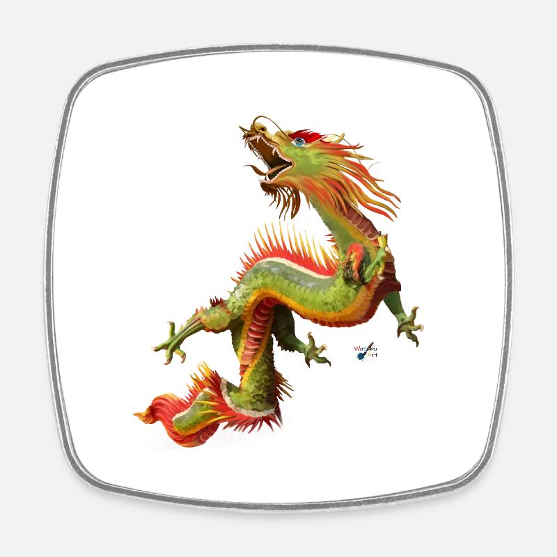 Dragon chinois - Magnet carré - blanc