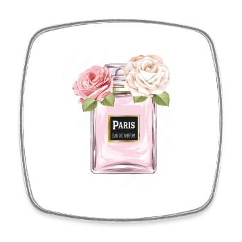 Flacon de parfum avec des roses aquarelles - Magnet carré - blanc - Devant