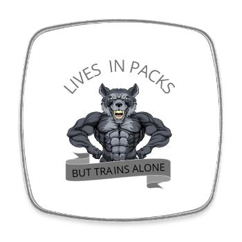 THE WOLF TRAINS ALONE - Square fridge magnet - white - Front