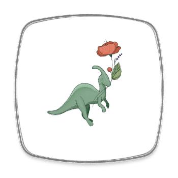 süßer Dinosaurier mit Blume - Viereckiger Kühlschrankmagnet - Weiß - Vorne