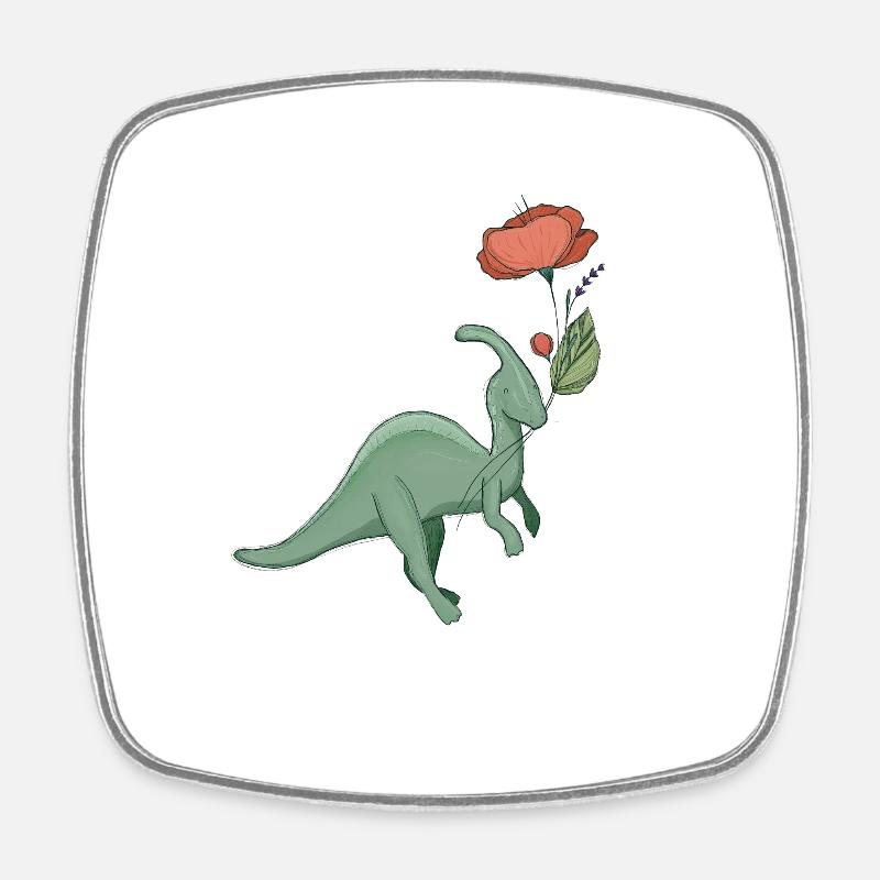 doux dinosaure avec fleur - Magnet carré - blanc