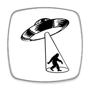 Mystery UFO kidnaps Bigfoot - Square fridge magnet - white - Front