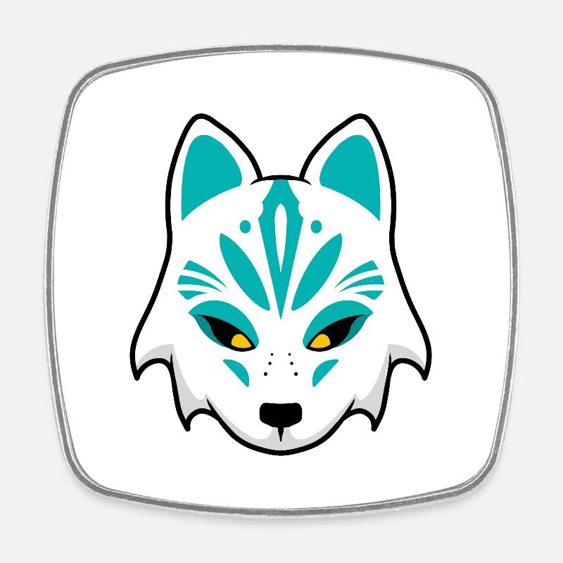 Kitsune Masque bleu - Magnet carré - blanc