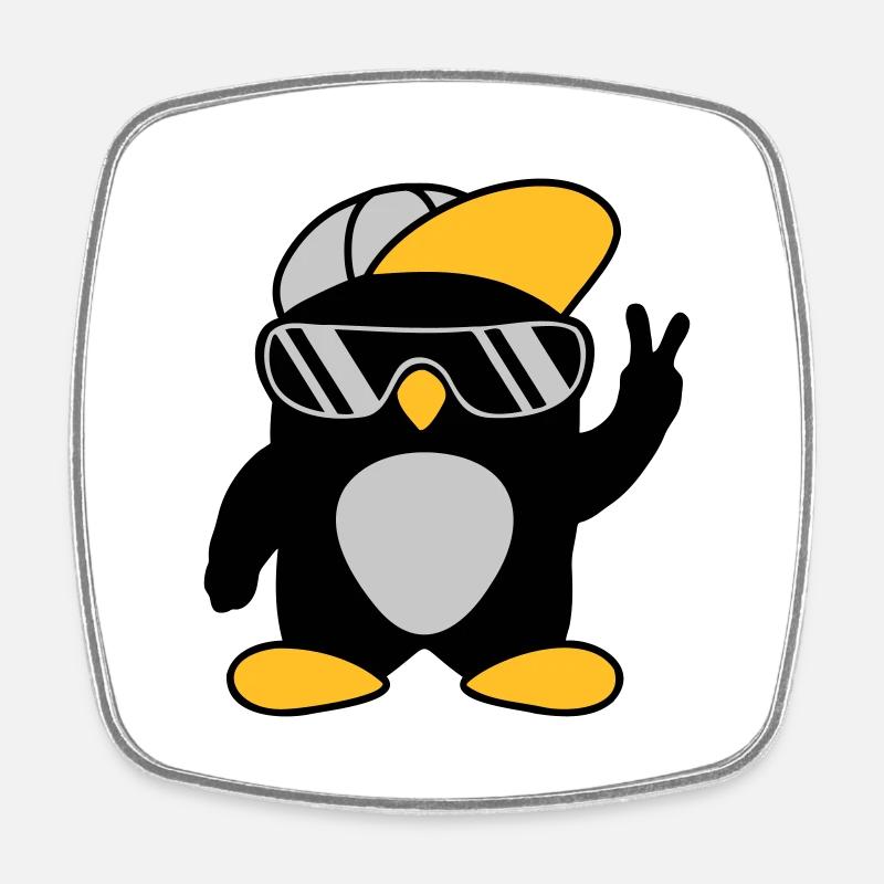 Cooler Pinguin Peace Handzeichen - Viereckiger Kühlschrankmagnet - Weiß