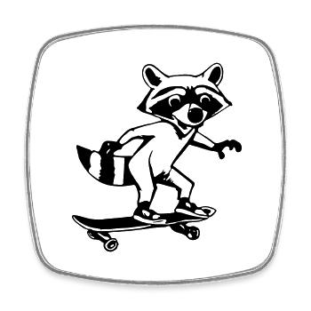 Raccoon Skateboard Drôle d’idée cadeau - Magnet carré - blanc - Devant