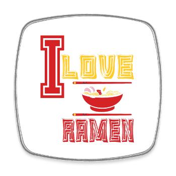 I love ramen J'aime les ramen avec les baguettes - Magnet carré - blanc - Devant