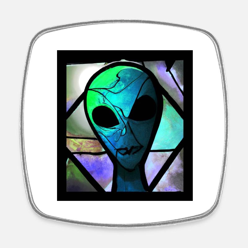 Stained glass alien - Square fridge magnet - white