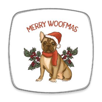 Joyeux Woofmas - Joyeux Noël Boston Terrier - Magnet carré - blanc - Devant