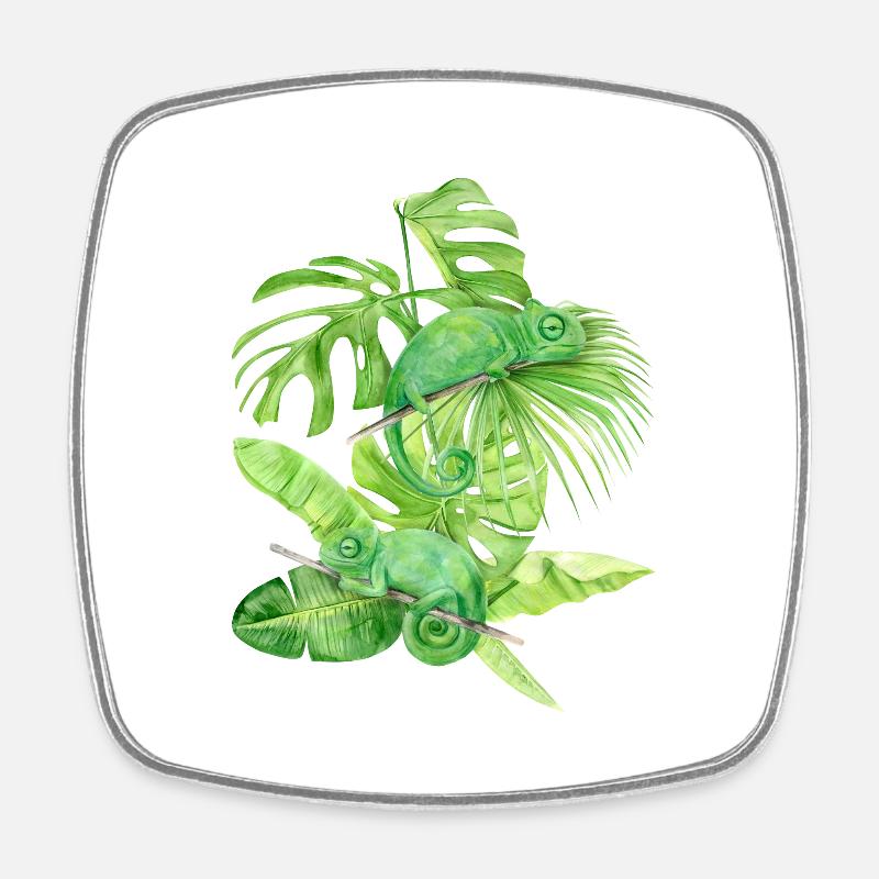 Caméléon, lézards caméléons verts - Magnet carré - blanc