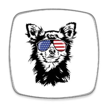 CHIHUAHUA America Flag Lunettes de soleil Chien Wilsigns - Magnet carré - blanc - Devant