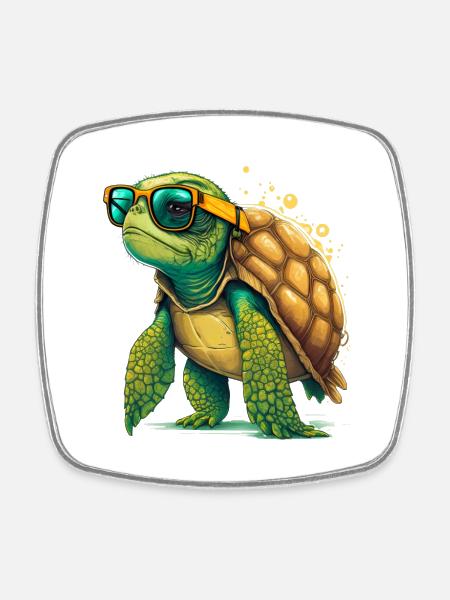Turtle old - Square fridge magnet - white