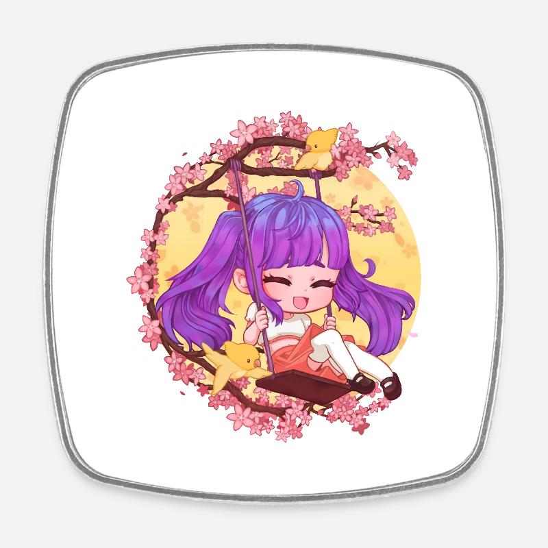 Chibi girl on swing - Square fridge magnet - white