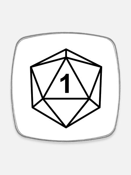 D20 mit 1 - Viereckiger Kühlschrankmagnet - Weiß