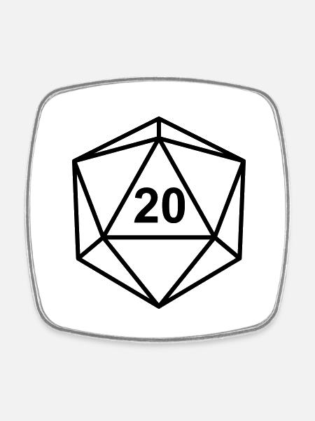 D20 mit 20 - Viereckiger Kühlschrankmagnet - Weiß