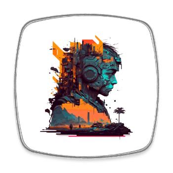 Top-class sci-fi artwork with cyborg - Square fridge magnet - white - Front